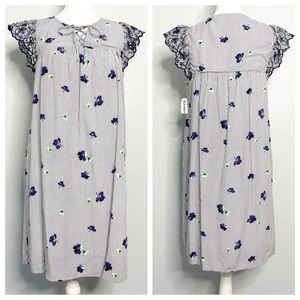 NWT Old Navy Pinstripe Baby Doll Dress with Floral Print and Embroidered Sleeves